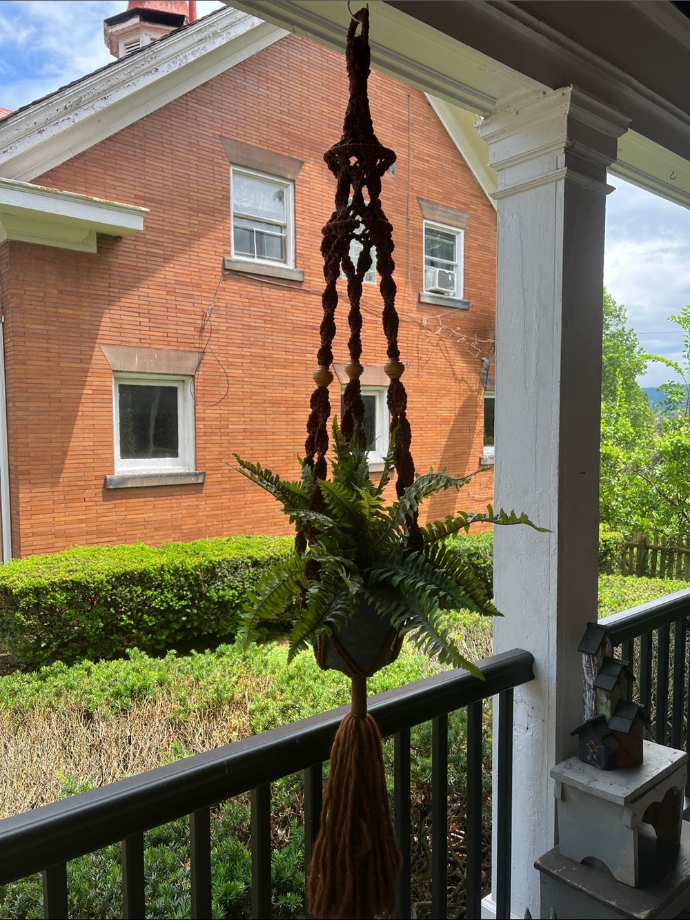 Boho Handmade Brown Macramé plant hanger with Wooden Beads.Over 5 feet long.